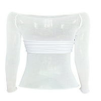 Grianlook Žene Ležerne prilike dugih rukava majica sa ramena Majica Žene Slim Fit Tunic Bluze White