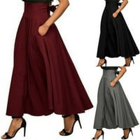Hhchenyulemon High Squik nagledne suknje žene Vintage Flares Full suknja Swing Džepna haljina
