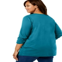Žena unutar plus veličine savršena majica s dugim rukavima V-izrez