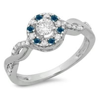 Dazzlingrock kolekcija 0. Carat 14k okrugli plavi i bijeli dijamant Swirl Halo Angažman prsten CT, bijelo