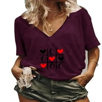Pfysire ženski casual kratkih rukava V izrez majica za srce tisak Fuchsia XL