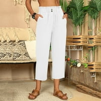 Wendunide teretni hlače Žene Bijele posteljine hlače za pantalone za neprobojnost Ležerne prilike plus