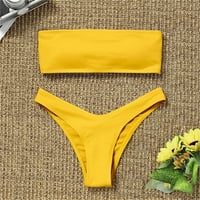 Dyfzdhu Bandeau kupaći kostim Žene Solid Boja bez naramenica Bikini High Struk Tummy Control dva seta kupaće kostime Žuto l