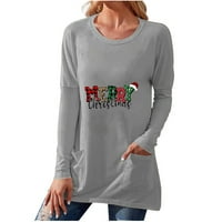 Ženska božićna majica CREW izrez dugih rukava Xmas Tree Santa tiskani pulover vrhovi labavi plus majica