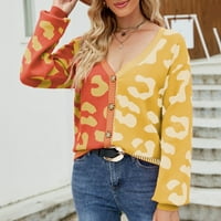 Obrezirani džemperi za žene dugih rukava dugački gumb Cardigan Leopard Print COLORBLOCK Ležerne prilike
