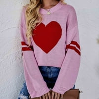 Umfun ženski džemper ženski labavi okrugli vrat pulover voli duge rukave Pink XL