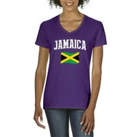 - Ženska majica s kratkim rukavima V-izrez - Jamajka zastava