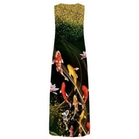 Ženske ležerne haljine bez rukava Print V izrez Maxi Labava haljina Boho Beach Dug Senders sa džepovima