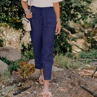 Tking modne ženske hlače Solidna boja džep za slobodno vrijeme pamučne i konopljene pantalone za žene