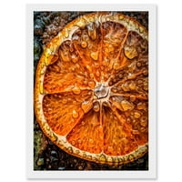 Narančasta kriška s kapljicama soka Makro slikanje umjetničko djelo uokvireno zidno umjetnosti A4
