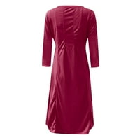 Sendresses for Women Fashion Mid-dunger Dugi rukav okrugli izrez od punog odmora Mini haljina Pink XL