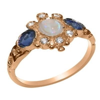 Britanska napravljena 10k Rose Gold Prirodni Opal & Diamond Womens Obećani prsten - Opcije veličine - Veličina 10.75
