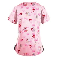Ženske košulje Ženska modna radna odjeća s kratkim rukavima V-izrez s džepovima ispisanim vrhovima Pink