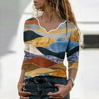Ženska modna višebojna neregularna majica za print V izrez