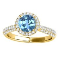 Aonejewelry 1. ct. TTW dijamantski i okrugli u obliku plavog topaz prstena u 10k žutom zlatu