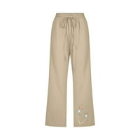 Ylioge Womens Ljeto opušteno fit hlače posteljina ravno cvjetna pantalona iz džepova Caprii visoki struk