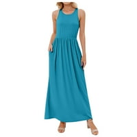 Haljine za žene Ljetna casual haljina Čvrsti okrugli dekolte bez rukava haljina bez rukava, duljine haljine plave 2xl