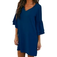 Clearsance Ljetne haljine za žene rukav mini labav čvrst a-line putovanja V-izrez haljina plava xl