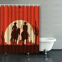Silhouette kaubojski par jaše konje na vintage tuš za zavjese za kupatilo