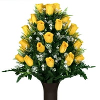 Simpatija Silks Umjetno groblje cvijeće 24 Žute ruže za groblje vaze