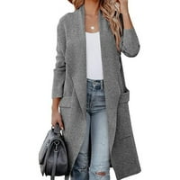 Modna casual otvorena prednja gornja odjeća s džepovima Dame LAME LEGHT jakna za žene - otvorena prednja rever s baka sivom bojom