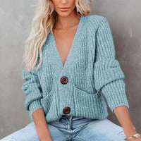 Džemper za žene casual solid color Slim Fit V izrez dugi rukav pulover pletiva jesen zimske slatko rebro