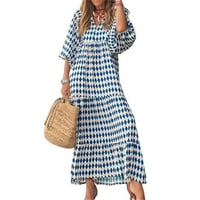 Livey ženski ljetni V izrez Maxi haljina na listu na plaži s kratkim rukavima na plaži