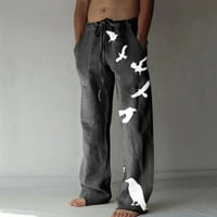 Qiaocaity lagane ljetne hlače za muškarce pamučne konoplje široke pantalone za noge tiskane čipke Up