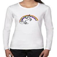 Rainbow sa skakanjem jednoroga - slatka i zabavna ženska majica dugih rukava
