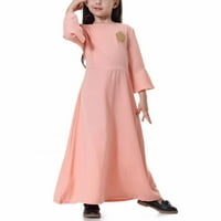 Little Girl Abayas Maxi Haljine Robe Abaya Odjeća Duga haljina Dugi rukav V Vrat Boja blok haljina Ljetne