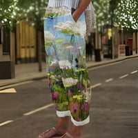 Hanas Hlače Ženska ljetna modna modna etnička štampa lagana džepa casual pantalone hlače zelena xxl
