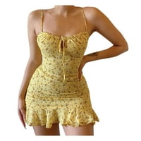 Bazyrey ženske cvjetne haljine Ležerne prilike bez rukava trendy wrapses žuti 5xl