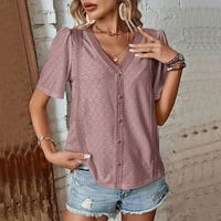 Ženski ljetni vrhovi labavi fit dubokih V majice kratkih rukava povremene slatke košulje za žene