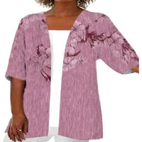 Žene prekrivaju UPS V izrez Ljetni kardigan kratki rukav bluza na vrhu casual tunika majica za odmor ružičasta m