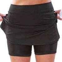 Žene lažne dvije kratke hlače suknja Čvrsta boja za fitnes hlače suknja Sportwear, XL crna