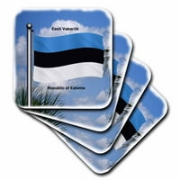 Zastava Estonije mahat prema nebu s Republikom Estonije napisanom engleskom i estonskom setu podmetača