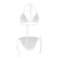 Huachen ženska casual makaronska boja crinkle creven puni bikini Split kupaći kostim, bijeli l