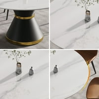 Elegantni okrugli trpezarijski stol - bijeli umjetni kamen, zlatna metalna baza, sjedala za 6, jaki