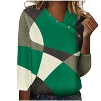 Ženska bluza s rukavima izreza Geometrijska boja Blok košulje Proljeće Modni pulover Lagani topši Green