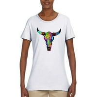 Šarene duge kravlje bikove lubanje životinja Ljubav ljubavnik Ženske grafičke majice, bijela, 3xl