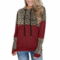 Clearance Leopard Boja blok Print Hoodie Dukseri za žene Dugi rukav vučni pulover vrhovi guzice Jesen Trendy bluza