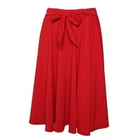 Mveomtd Fashion Ladys ženski visoki struk A-line suknje zavoja zavoja zavojne midi suknja blistava suknja i gornji set crveni m