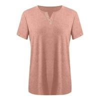 Ljetne košulje za žene kratki rukav Ties Gumb V-izrez Grafički vrhovi ispisa Labavi fit bluze Dressy Casual Tunic T-majice Ružičasti povrat