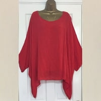Ženske duge rukave modna žena O-izrez majica kratkih rukava Ljetna čvrsto labava bluza vrhova klirence crvena 10