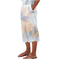 Binmer Womens Capris Plus veličina sa džepovima Žene Ljetni modni Ležerni džep za ispis Obrezane hlače LR regularne čipke Ravne pantalone za noge