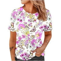 Labava bluza Trendy majica Print Comfy Basic Womens Ljetni vrhovi Ležerne prilike Crewneck Tunic Tees