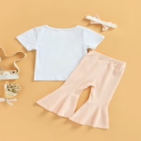 Djevojke za bebe Uskršne odjeće setovi zečje tiskane kratkih rukava s kratkim rukavima i flare trake za hlače