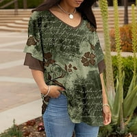 Ženska ljetna kontrastna boja V-izrez tisak kratkih rukava rever majica AQ