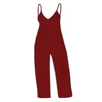 Jumpsuits za žene Ženske labave skokove bez rukava Spaghetti Long Pant Joper s džepovima Vino XXXXXL