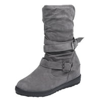 Tople retro cipele Ženske čizme Čvrsto prsti ravni kaiš za snijeg Držite srednje boje okrugle ženske čizme, sivo